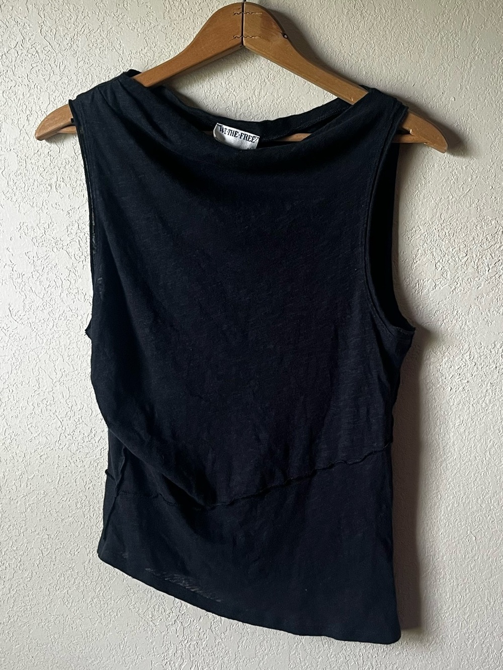 Free People Black Sleeveless Asymmetrical Draped Neckline Tank (linen / cotton)